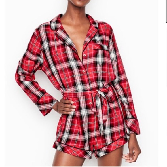 Victoria Secret Flannel Tie Romper Pajama - Picture 4 of 15